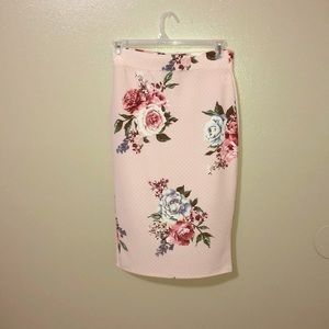 Pink and white polka dot pencil skirt